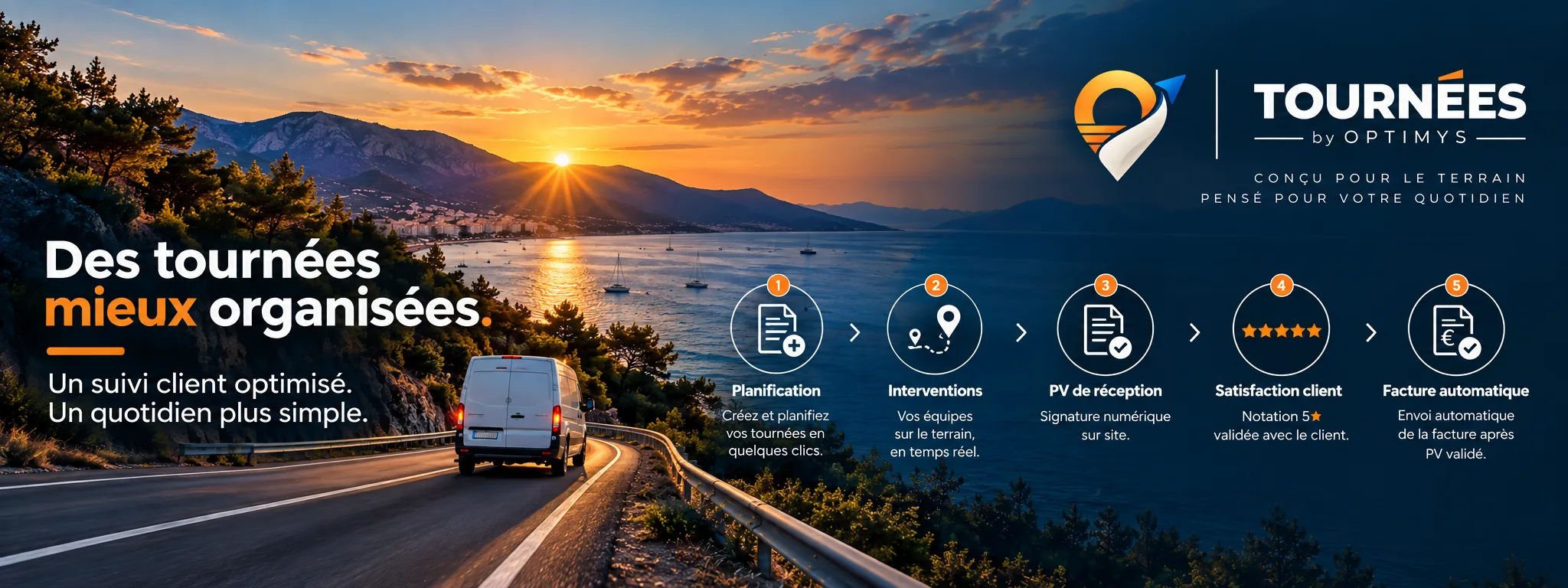Tournées by OPTIMYS : des tournées mieux organisées, de la planification à la facture automatique.